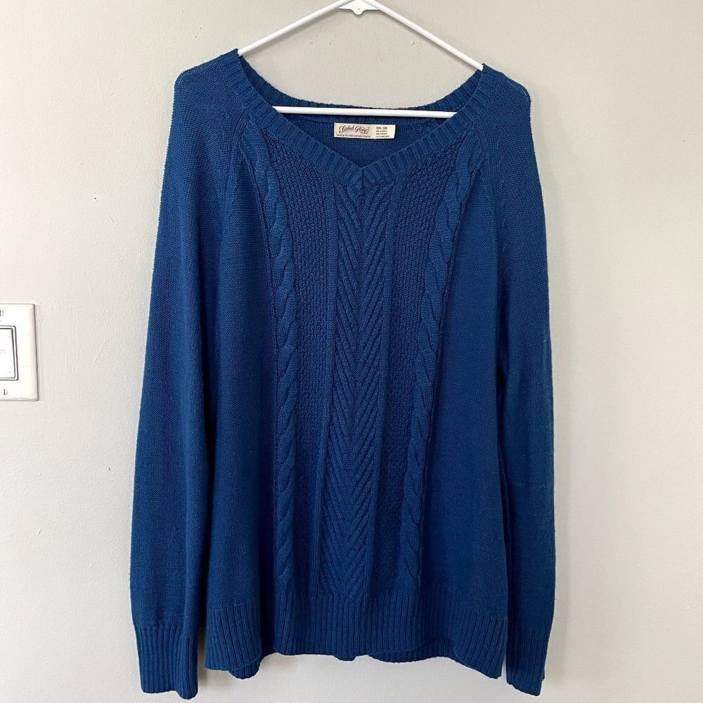 Faded Glory blue v-neck casual pullover sweater knit cold weather style size XXL